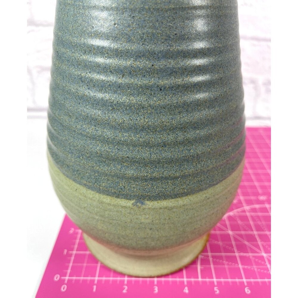 VTG Studio Stoneware Art Pottery Handmade Earth Green Glaze Lid Jar Pot Signed - Picture 10 of 14